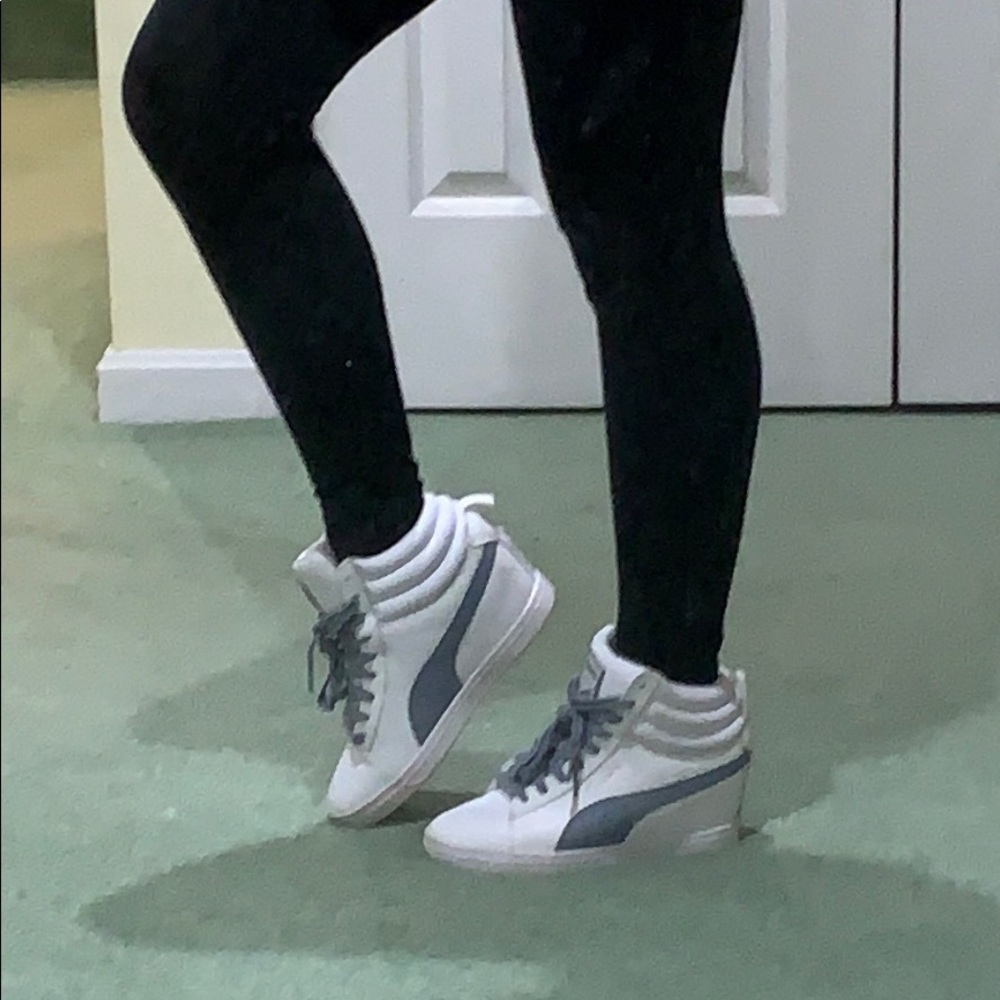 PUMA White Wedge Sneakers